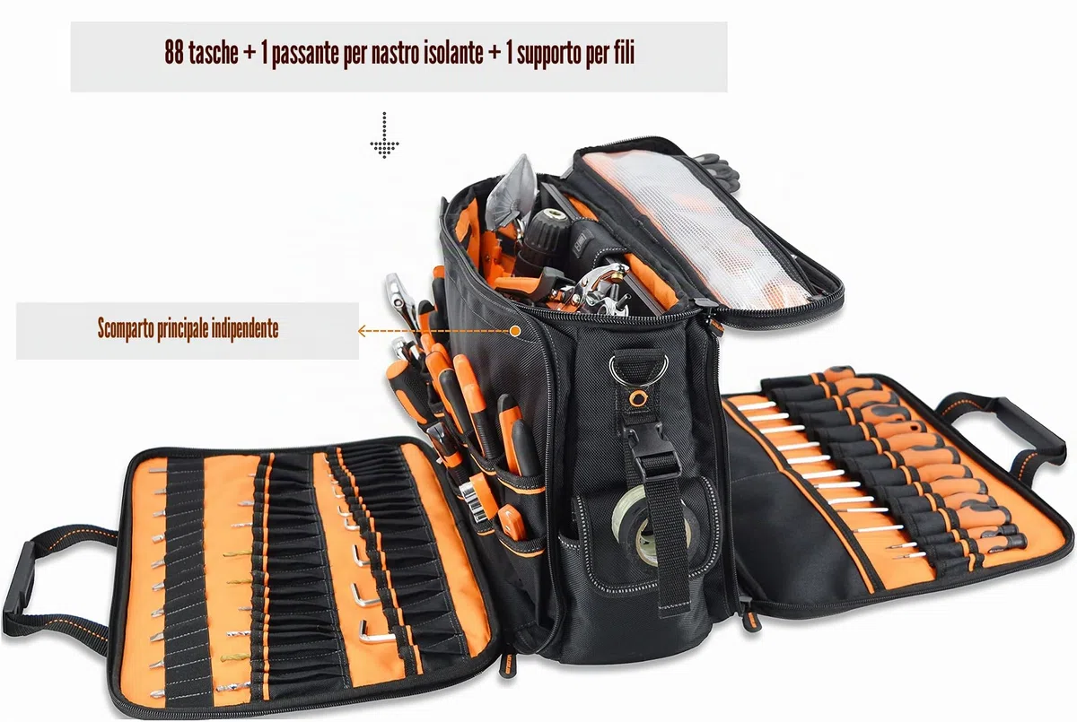 WELKINLAND Borsa porta attrezzi da elettricista, 88 tasche, per elettricisti, tecnici, HVAC e computer portatili