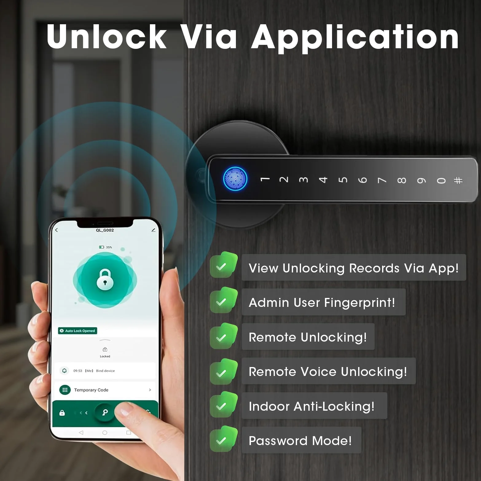 Serratura intelligente per porta, impronta digitale, serratura elettronica, telecomando con app per porta, con impronte digitali, Smart Lock, WLAN, Tuya, biometrica, impronte digitali, carta RFID