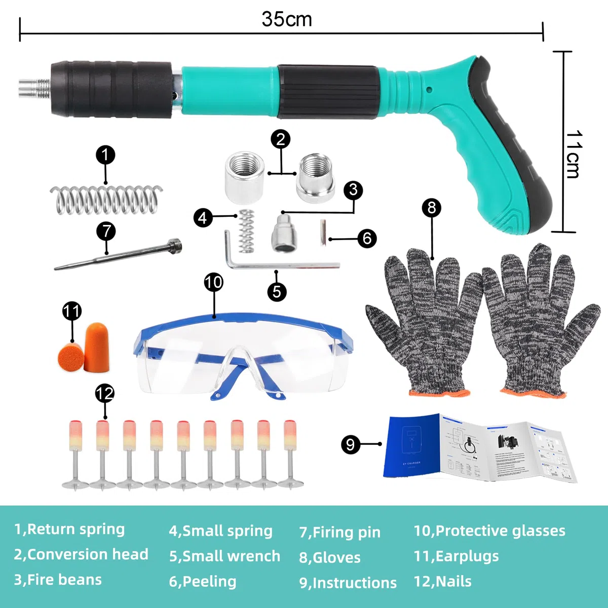 Pistola Manuale Sparachiodi con 100 pezzi chiodi 3 ingranaggi Regolabile Chiodatrice ad aria compressa Pistola a chiodi,Mini Pistola Manuale Sparachiodi in Acciaio per Cemento Armato