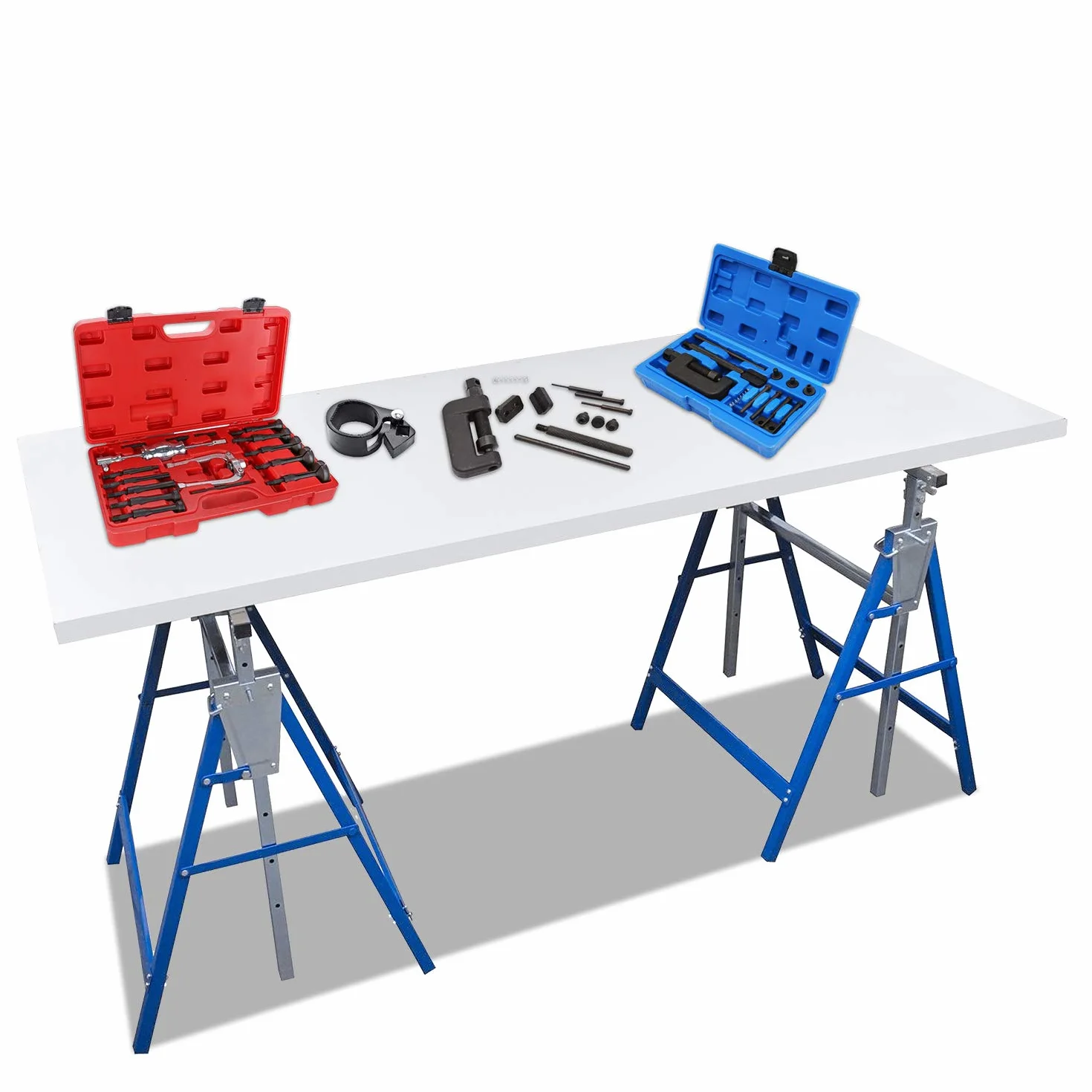 Fiqops set di 2 cavalletti da lavoro Capacità di carico 200 kg 7 volte pieghevole Cavalletti regolabili in altezza 80-130 cm Metallo Cavalletti per ponteggi Struttura per ponteggi
