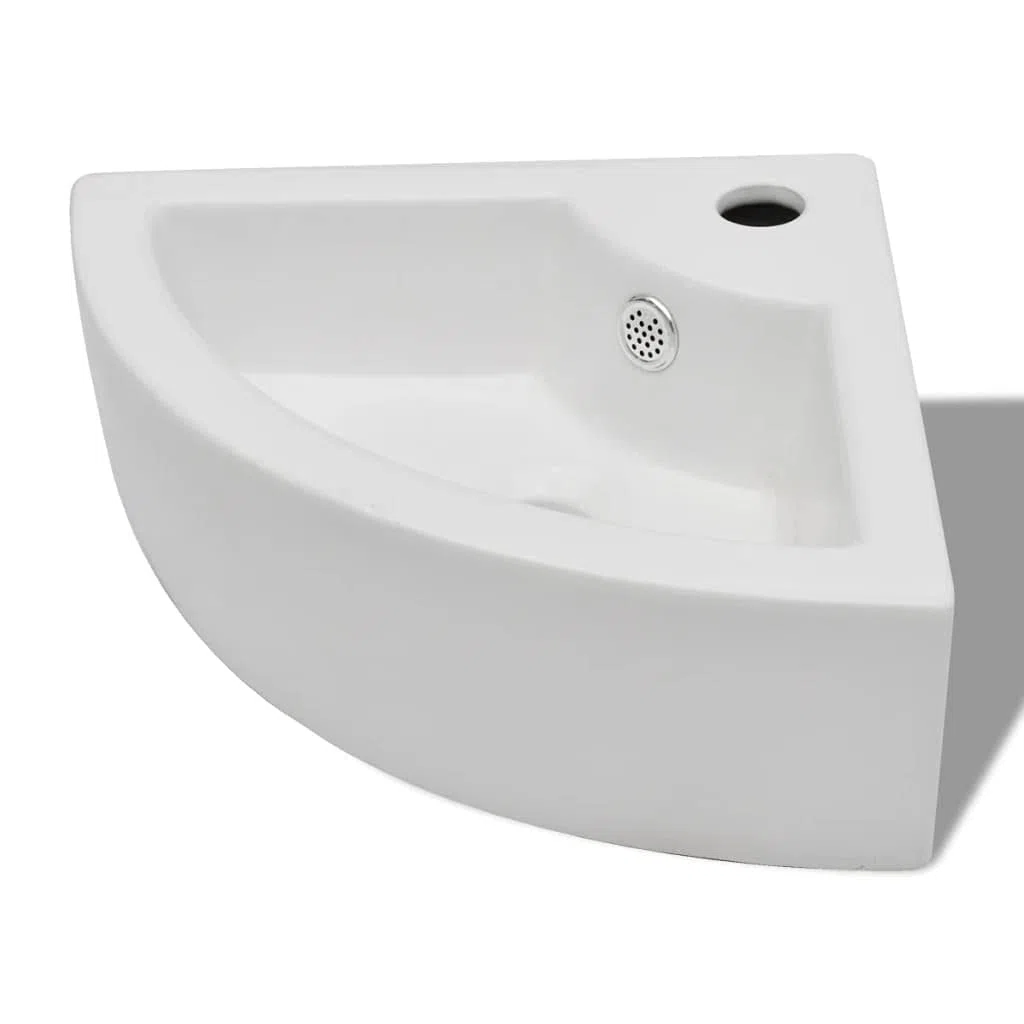 vidaXL Lavello in Ceramica ad Angolo con Foro per Rubinetto Scarico Lavandino