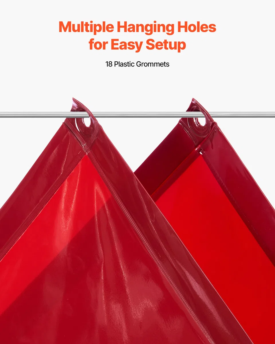 VEVOR Tenda di Protezione per Saldatura 1740 x 2340 mm 2 pezzi Tenda per Schermo di Saldatura, Schermo Protettivo di Sicurezza in Vinile Ignifugo con Protezione UV Fori per Appendere, Rosso