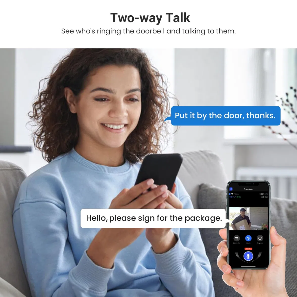 1080P Videocitofono WiFi senza fili, rilevamento umano AI, conversazione a 2 vie, Wi-Fi 2,4G, alimentato a batteria, archiviazione cloud, sorveglianza interna ed esterna (con ricevitore)