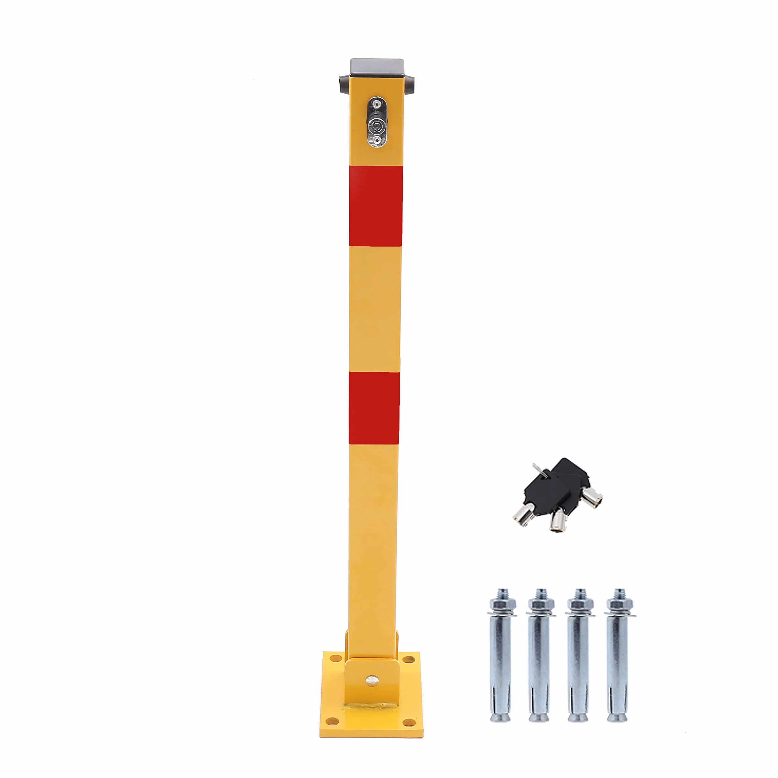 KATSU Barriera Parcheggio Auto Dissuasore Posta Pieghevole Palo di Barriera di Blocco del Parcheggio per Auto, Giallo e Rosso, Chiusura superiore, 70cm Altezza