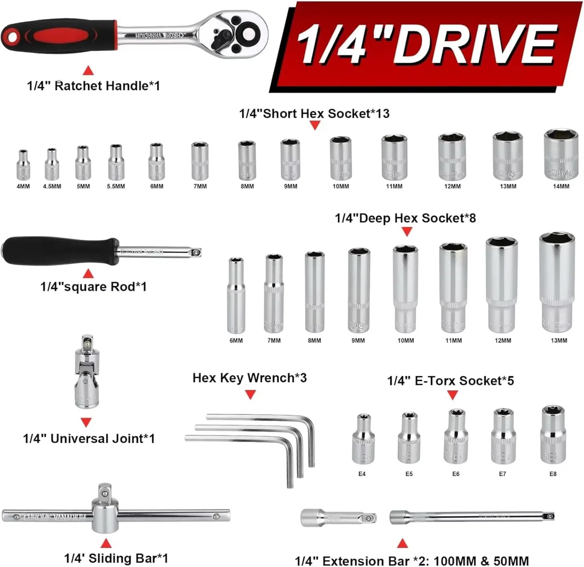Cassetta Attrezzi Completa Set Di Bussole A Cricchetto Da 108 Pezzi Per Auto Con Cricchetto Reversibile Da 1/4 "e 1/2" Chiavi A Bussola Set Di Punte