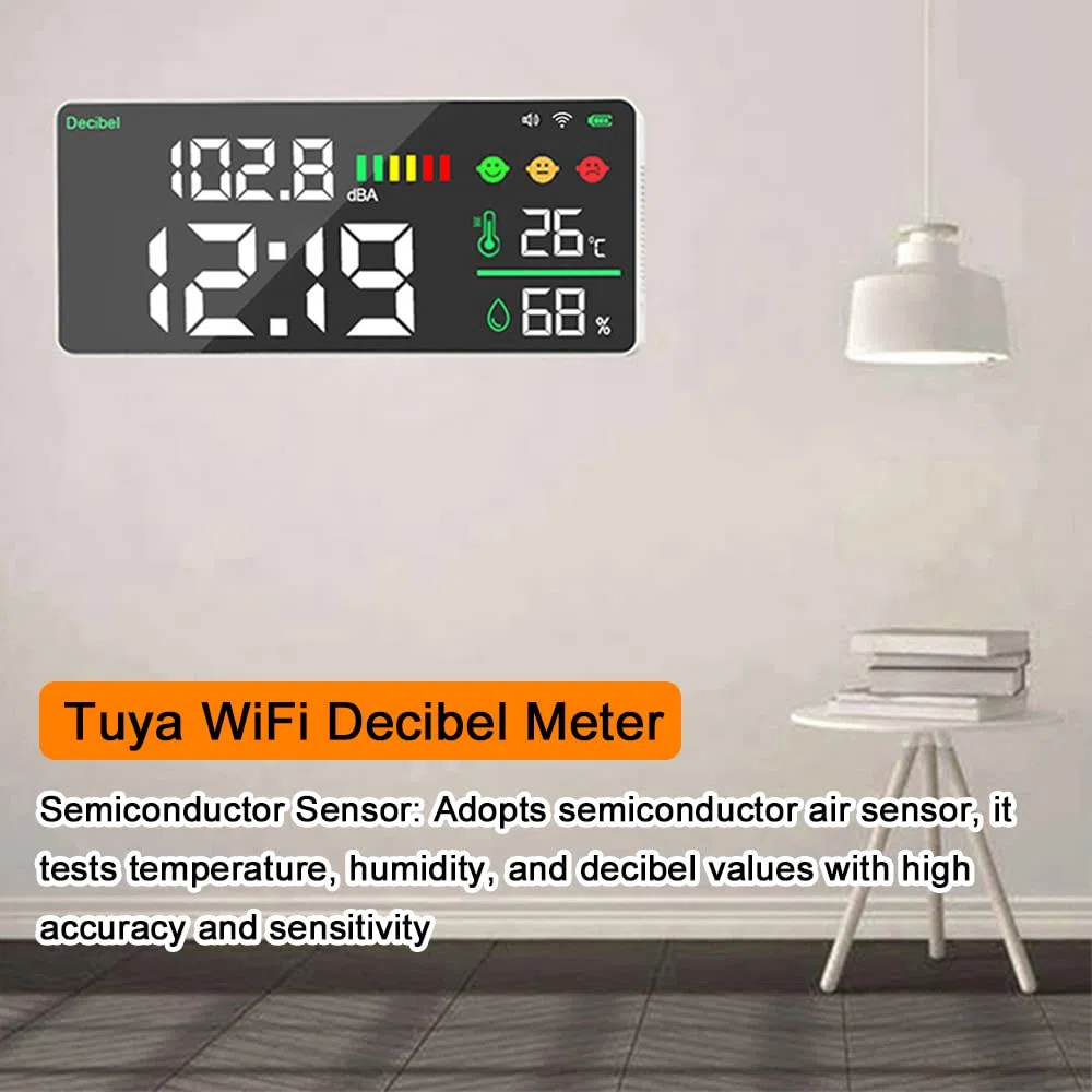 WiFi Decibel Meter 4in1 Temperatura Umidità Decibel Test Sveglia 11 pollici LED Display Colore Collegamento Intelligente APP Controllo Rumore Decibel Meter