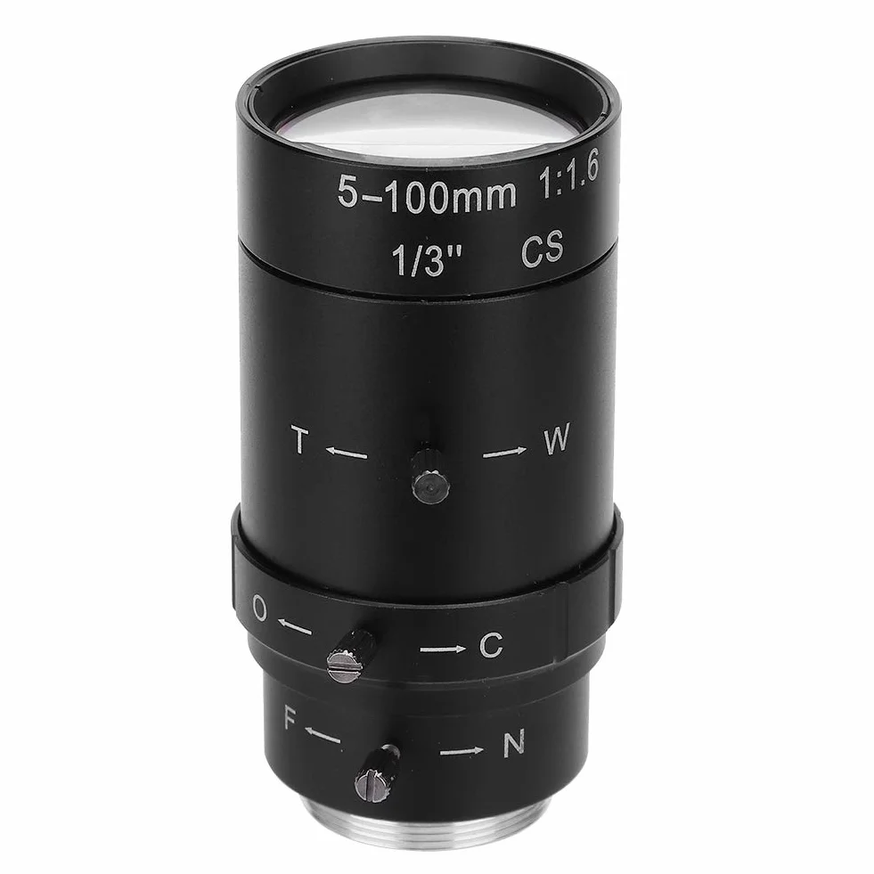 Obiettivo CCTV da 5-100 mm, obiettivo CCTV con zoom 1.3MP Attacco CS Apertura manuale Obiettivo HD in lega di alluminio per telecamera di sicurezza CCTV Bassa distorsione Alta compatibilità