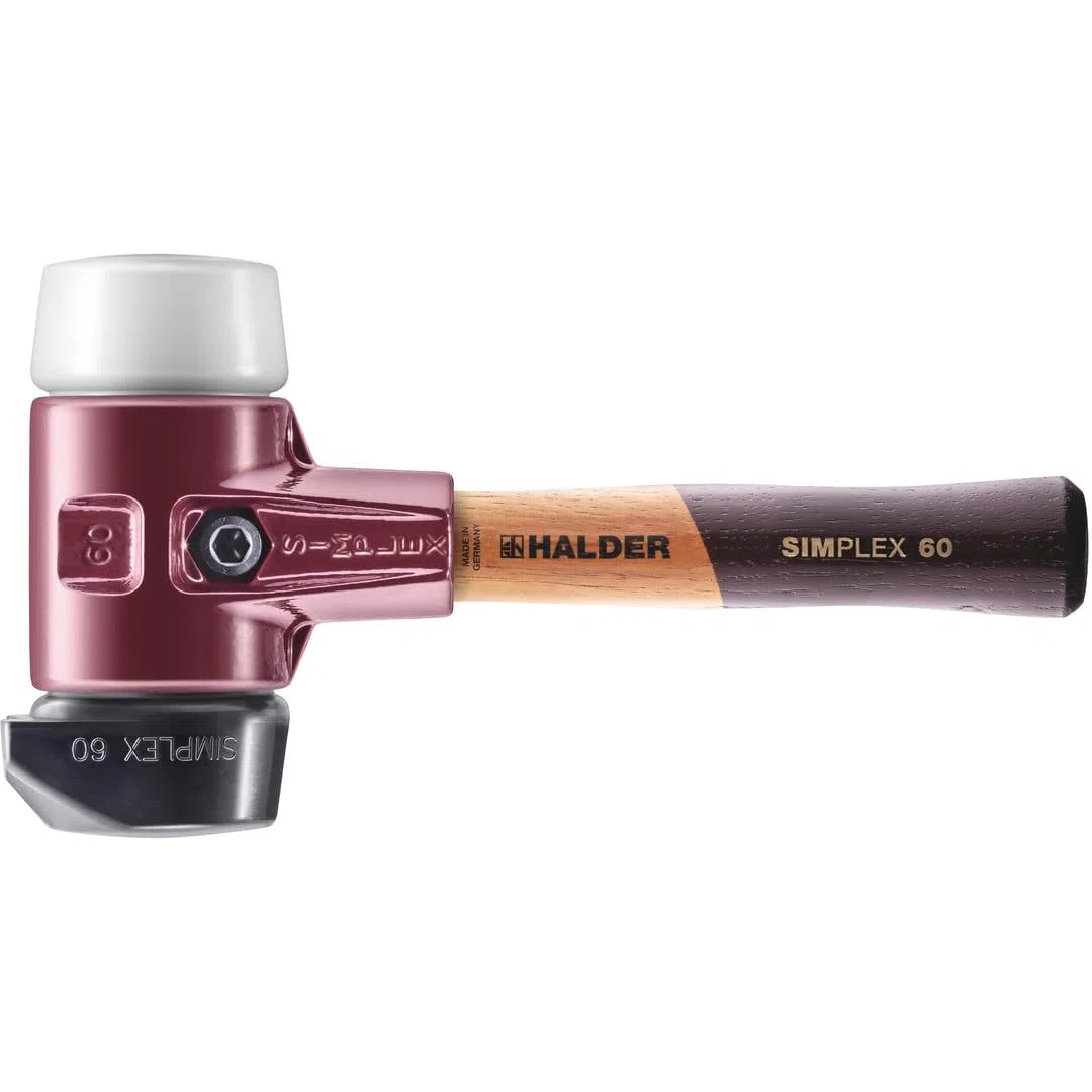 Simplex 3027.262 - Martello in gomma, con supporto in ghisa malleabile e manico in legno extra corto di alta qualità, D = 60 mm, versione manico = extra corto