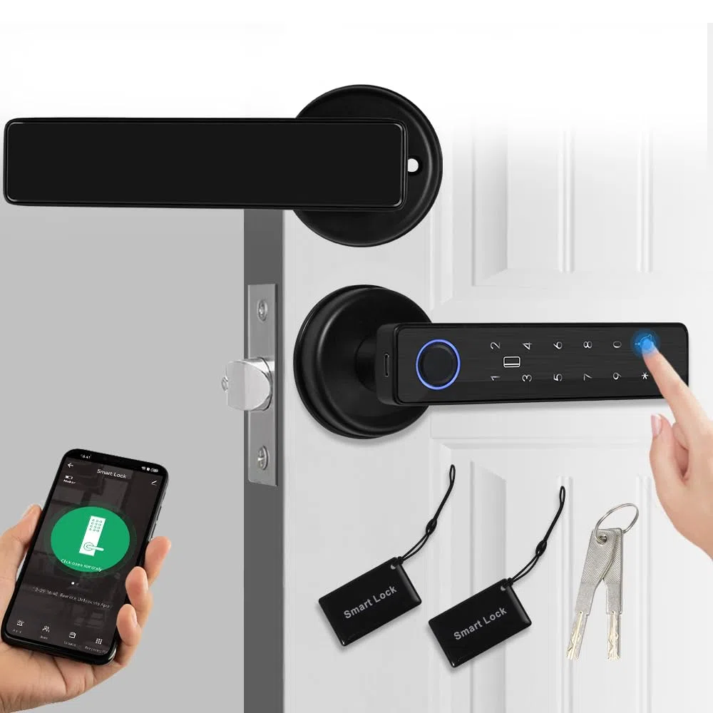 Smart Door 5-in-1 Lock Maniglia Porta Elettronica con Tastiera Password WiFi TUYA Smart Lock con Improntata Biometrica Digitale RFID IC Card Touch per Casa Ufficio Appartamento