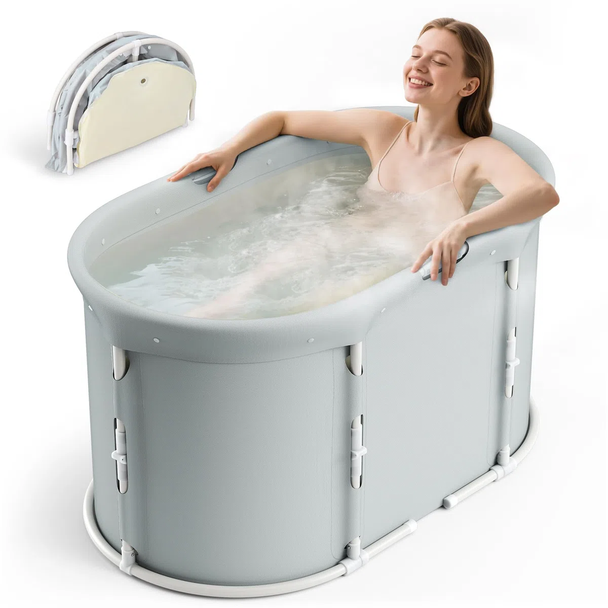 Vasca pieghevole per doccia, vasca autoportante per bagno caldo e bagno ghiacciato, vasca portatile per adulti (ovale)