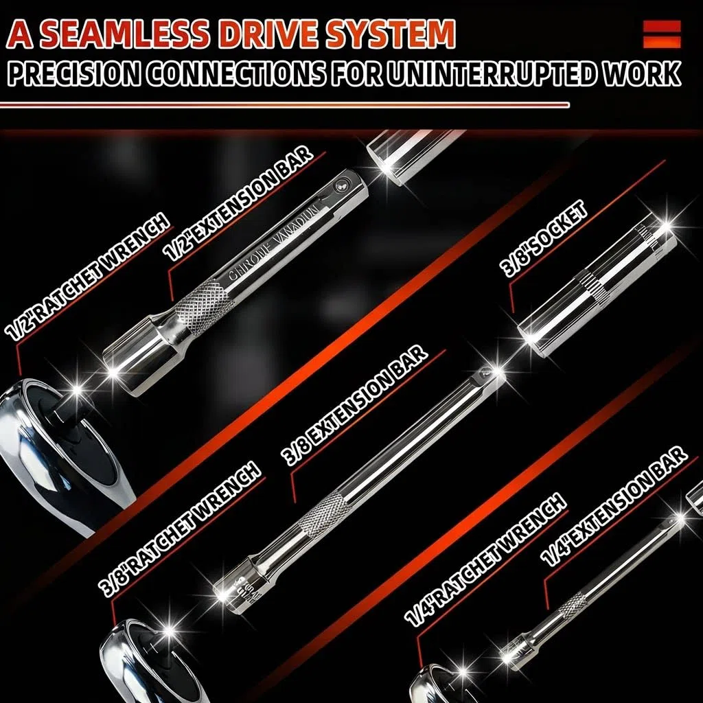 Set di chiavi a bussola e cricchetto da 172 pezzi, kit professionale per meccanica, set completo di chiavi a bussola con attacco da 1/4", 3/8", 1/2", punte, custodia per riparazione auto e fai