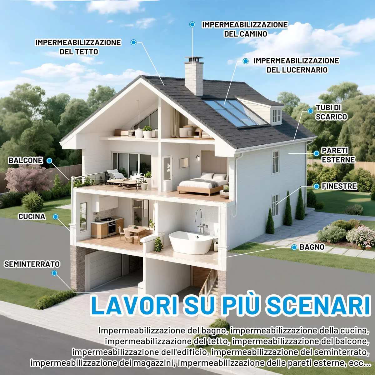 Sigillante Impermeabile Liquido, Trasparente Rivestimento Impermeabile che Ripara l'agente Anti-perdita, Sigillante Invisibile Impermeabile a Prova d'acqua per Interno ed Esterno Impermeabilizzante