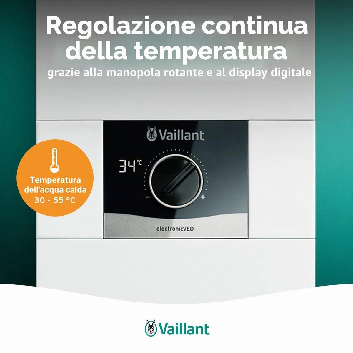 Vaillant 0010023779 - Scaldabagno elettronico electronicVED, VED E 24/8, 24 kW, resistente alla pressione, display digitale, temperatura di uscita precisa, regolazione continua, colore: bianco