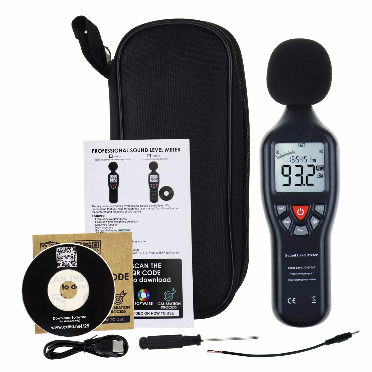 Misuratore di livello professionale audio con retroilluminazione display ad alta precisione di misura 30dB-130dB (con e senza Record Function)