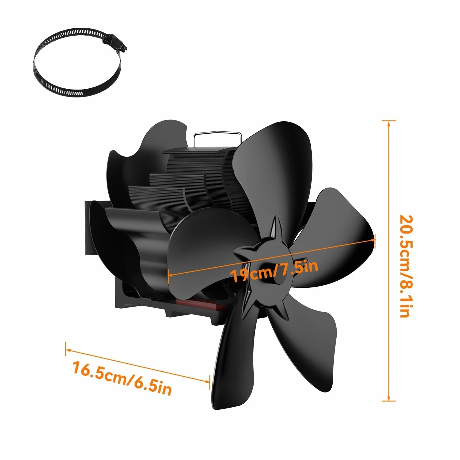 Ventola per Stufa a Legna, ventilatore magnetico a 5 pale, a risparmio energetico e silenzioso, Adatto per stufe a legna, caminetti e canne fumarie
