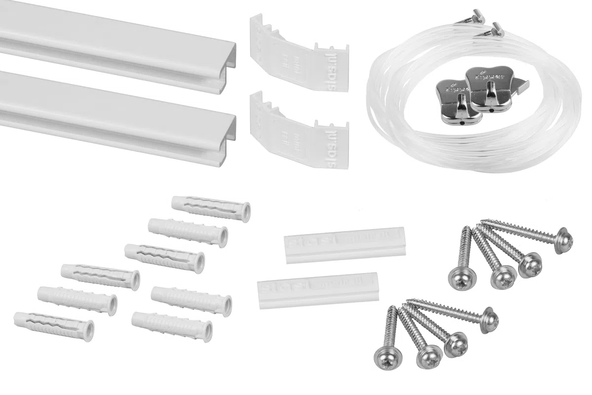 Binari per appendere quadri, Alluminio / 200cm (2x 100cm) STAS Minirail - Sistema per appendere quadri, Set completo con ganci e corde