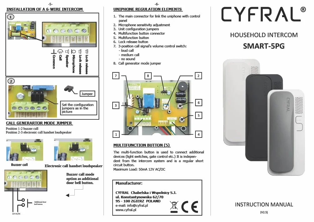 Cyfral 5902768850796 Smart 5p - Cellulare universale 4 Plus N, 4, 5, 6 fili, Nero