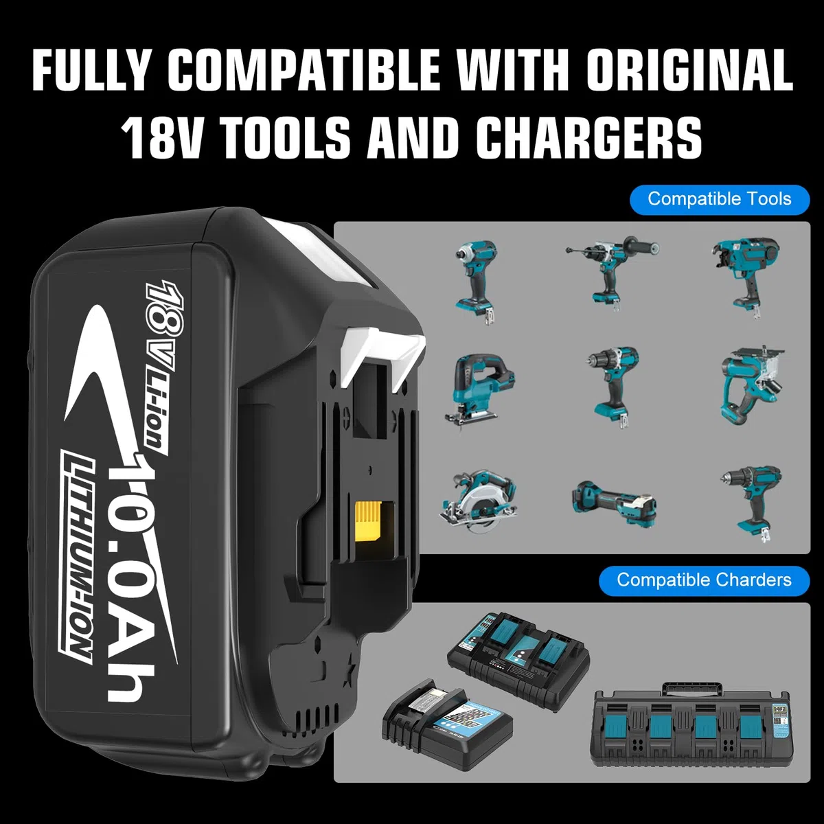 2X 10.0Ah Ricambio per Makita Batteria 18V per BL1860B BL1850B BL1850 BL1860 BL1845 BL1840 e LXT-400 con indicatore LED