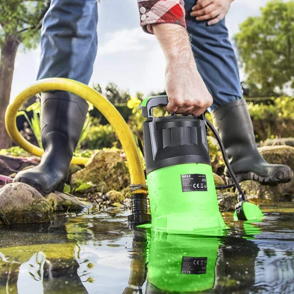 Bakaji Pompa Immersione Elettropompa Sommersa Acque Scure Sporche Potenza 750W Portata 13000L/h Profondità Massima 7 Metri con Fondo Piatto Maniglia per il Trasporto e Cavo 10 metri