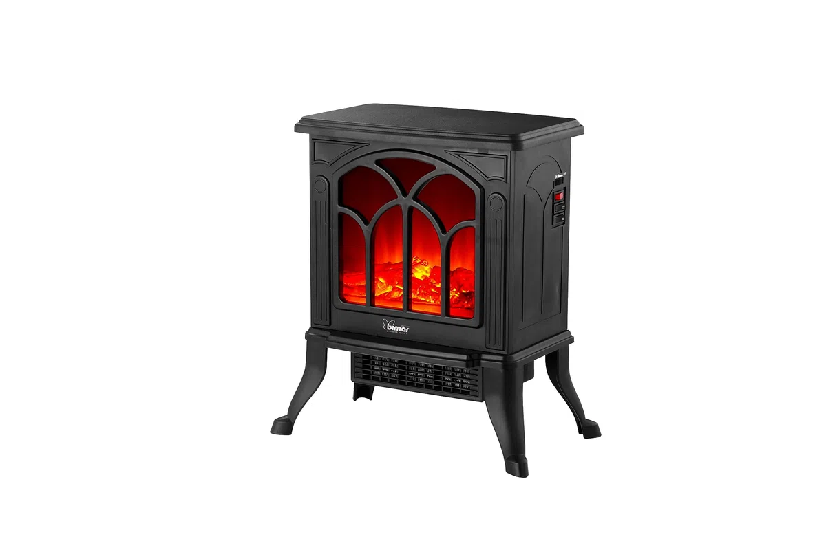 Bimar HFP02 Caminetto Elettrico da Pavimento con Effetto Fiamma Camino con Termoventilatore Resistenza Ceramica PTC a Basso Consumo, Termostato Regolabile e 2 Potenze di Riscaldamento