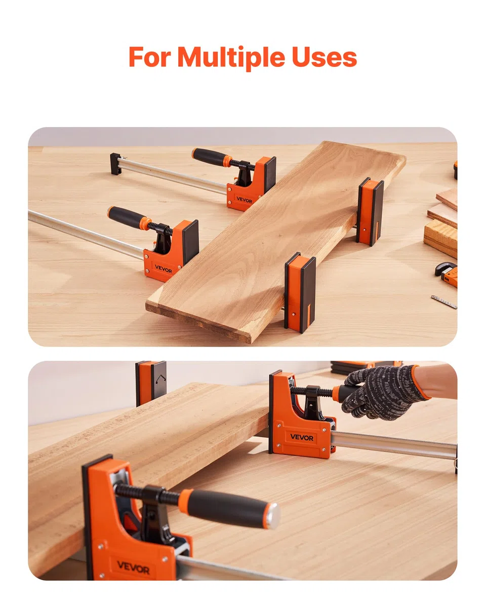 VEVOR Morsetti a Barra per Lavorazione del Legno, 2 Pezzi, Morsetti a F da 60,96 cm con Limite di Carico di 680 kg Pressione Uniforme, Plastica ad Alta Resistenza e Acciaio al Carbonio, Arancione