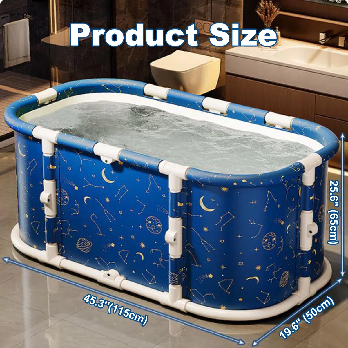 Simcat Vasca da bagno pieghevole portatile, grande vasca da bagno per doccia calda e bagno di ghiaccio, vasca da bagno indipendente per adulti e bambini (blu)