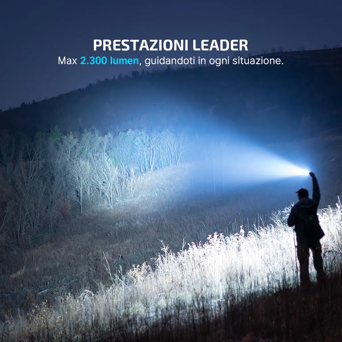 OLIGHT Warrior 3S Potente Torcia Max 2,300 Lumen, 300 Metri, 6 Uscite, 130 ore di Funzionamento Torcia con Doppio Interruttore a Led per Esterni, Forze Dell'ordine (Nero)