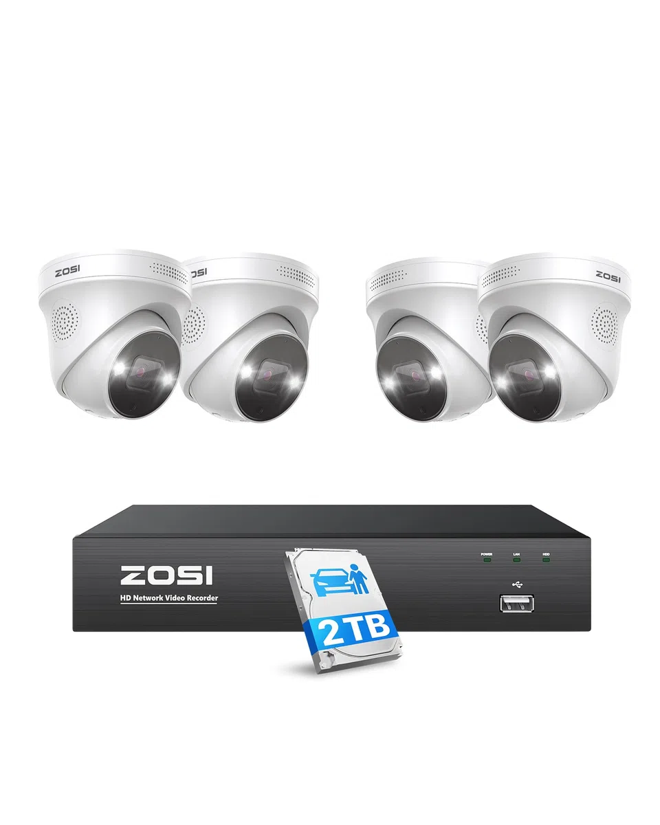 ZOSI 5MP Kit Videosorveglianza PoE, 8CH 4K NVR con 2TB HDD, 4x 5MP Telecamera PoE, AI Rilevamento di Persone e Veicoli, Audio Bidirezionale, Visione Notturna a Colori, C225