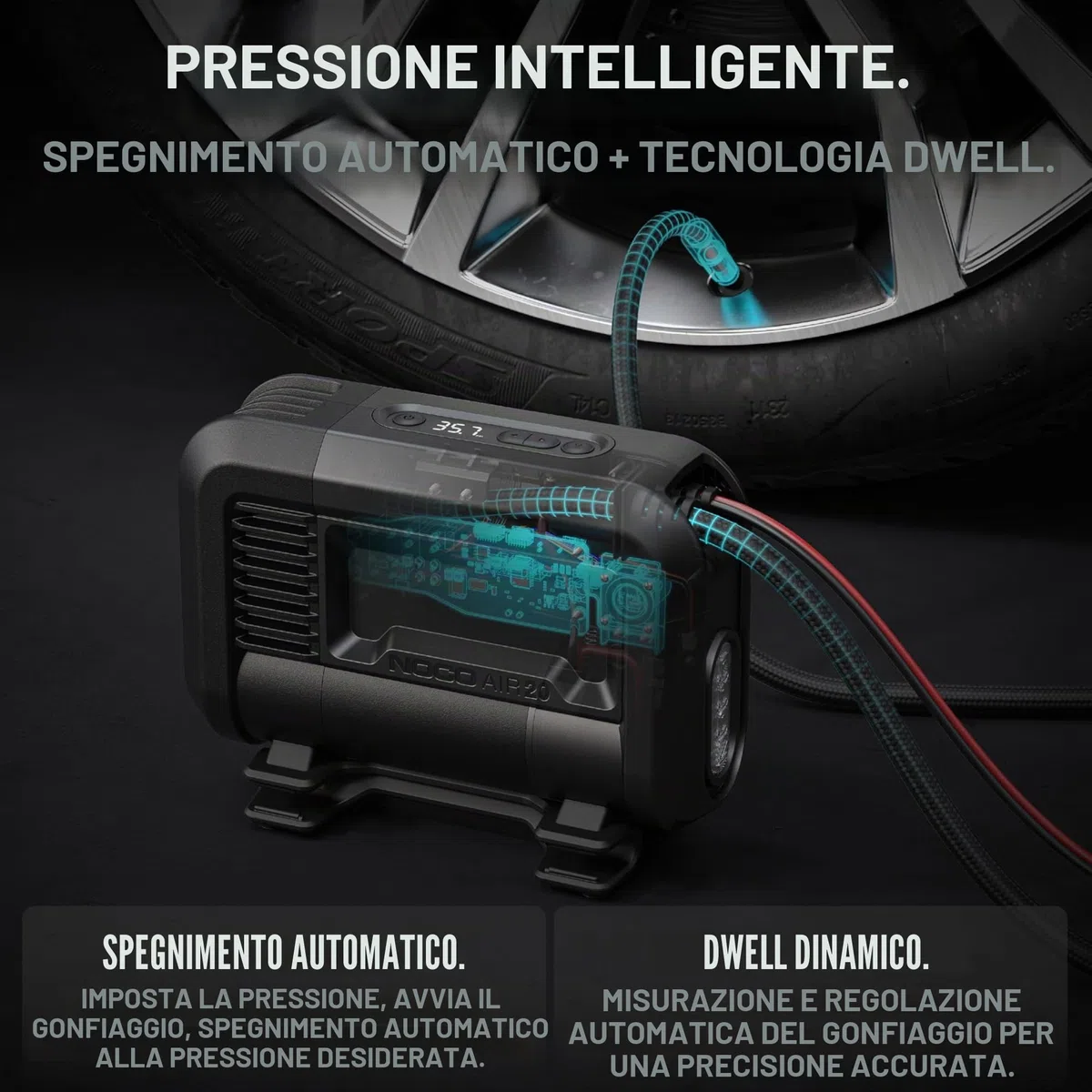 NOCO AIR20: Gonfiatore per Pneumatici da 20A – Compressore d’Aria Portatile 12V – Portata 47 SLPM, da 0 a 40 PSI in 2,5 Minuti – Manometro Digitale + Spegnimento Automatico