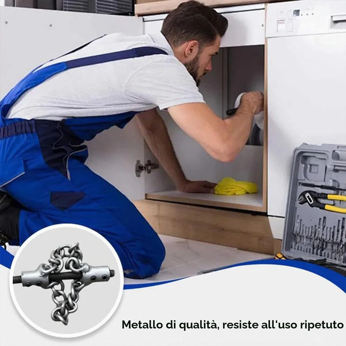 Potente strumento a catena con albero flessibile per decalcificazione delle fogne, rimozione di intasamenti di scarico alimentato da trapano per scarichi WC trappole per grasso caldaie