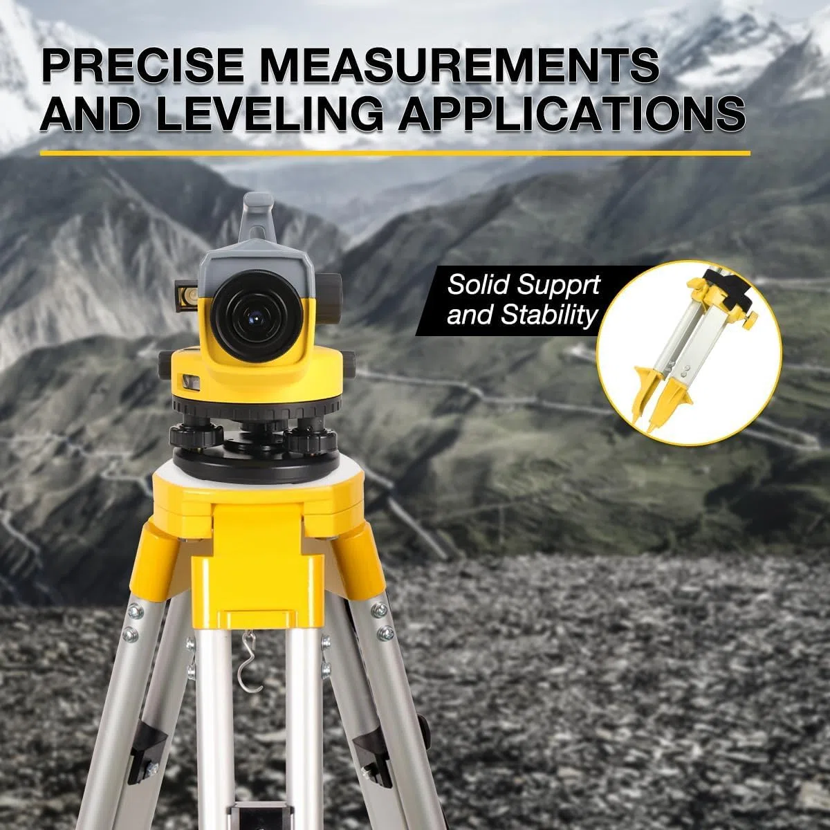 Treppiede di misurazione professionale e set di doghe telescopiche, in alluminio, 1,26 m, con piastra di livellamento graduata da 3 m, per rilevazioni terrestri, edilizia, ingegneria