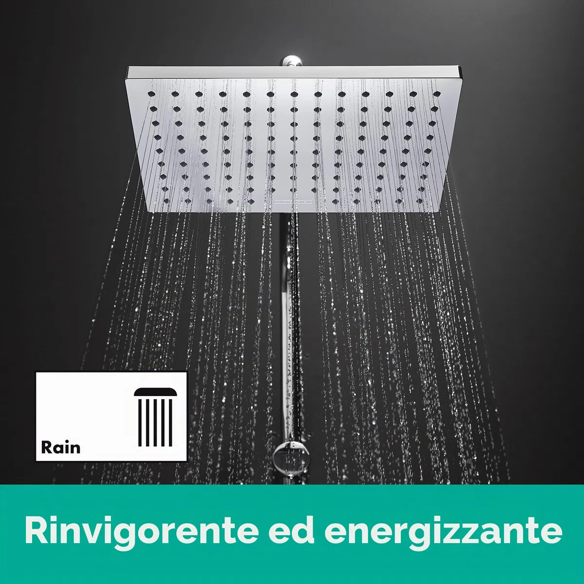 hansgrohe Vernis Shape - Soffione doccia, Doccia a pioggia quadrato (230 x 170 mm) con 1 getto per montaggio a parete/soffitto, con funzione anticalcare, cromo, 26281000