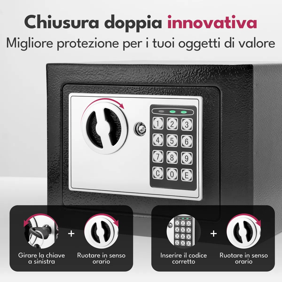 LEBENLANG 5L Cassaforte a muro - Incl. custodia per documenti ignifughi & chiave di emergenza I Armadio cassaforte per mobili con serratura a combinazione I Cassaforte da armadio piccola Mini safe