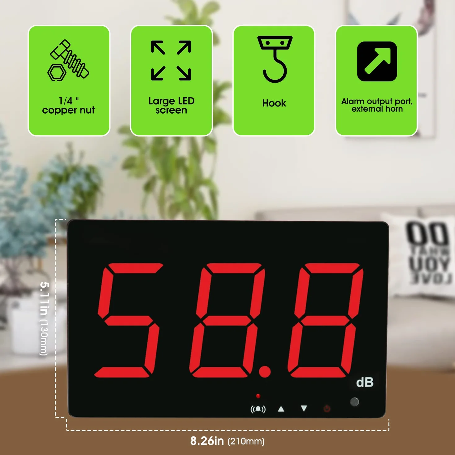Fonometro 30-130db Misuratore di decibel Muro Decibel Volume Rumore Tester con allarme, Decibel Misuratore di rumore digitale con grande schermo LCD rosso per Casa Ufficio Scuola Ristorante Fabbrica