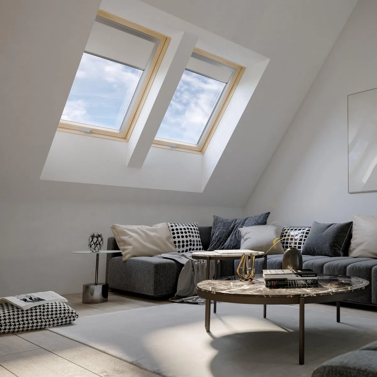 Lucernario Velux Gruppe 78 x 118 cm RoofLITE+ | Finestra con doppia vetratura | Finestra obliqua in legno | Finestra basculante inclusa di telaio per copertura in tegole (fino a 50 m+ Set di
