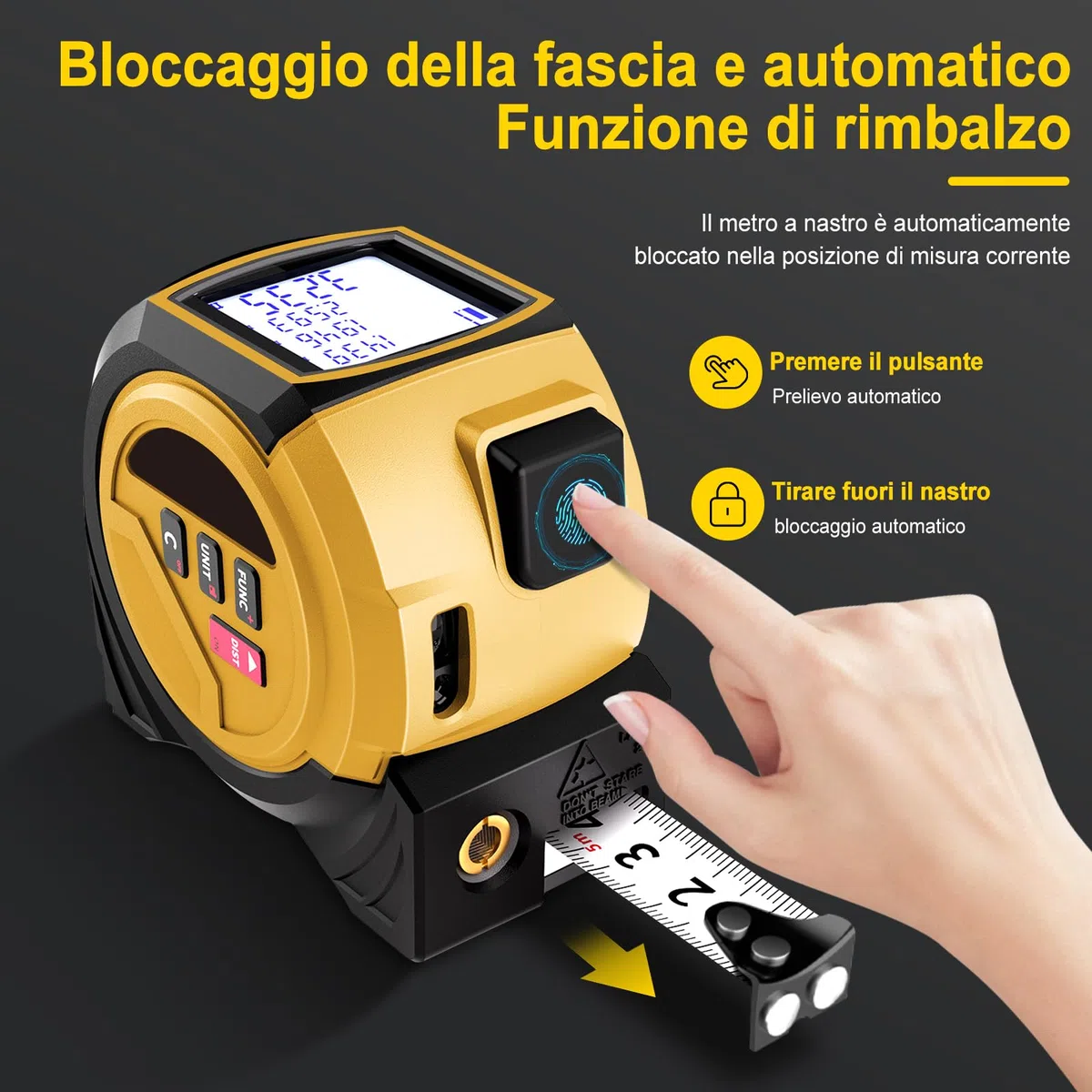 Misuratore Laser 3 In 1, 60 M Telemetro Laser Digitale, Misuratore di Distanza (Unità: M/In/Ft), Metro A Nastro da 5 M + Proiettore A Croce Rossa, per La Lavorazione Del Legno E L'Edilizia