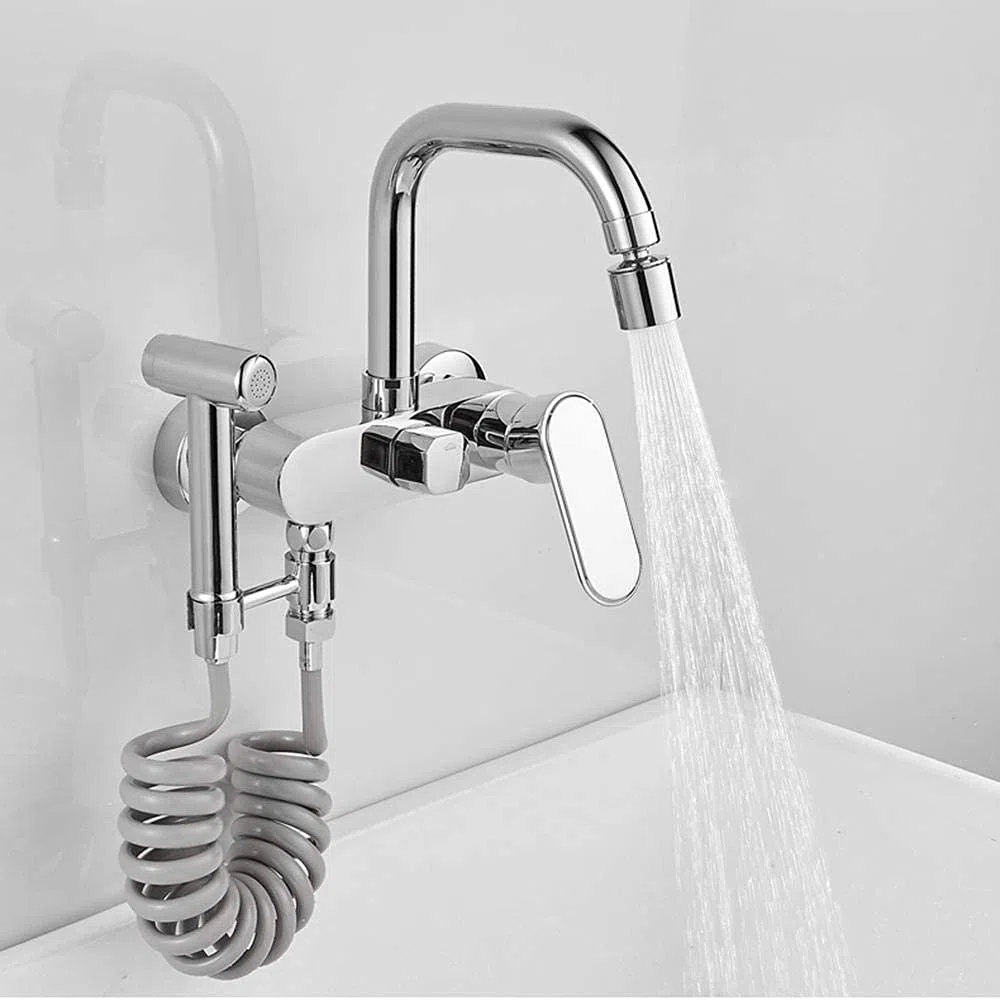 Miscelatore per rubinetto a parete in rame con pistola a spruzzo con doccetta estraibile, rubinetti per lavello da cucina, girevole in ottone, vasca da bagno, ugello rotante, miscelatore per rubinetto