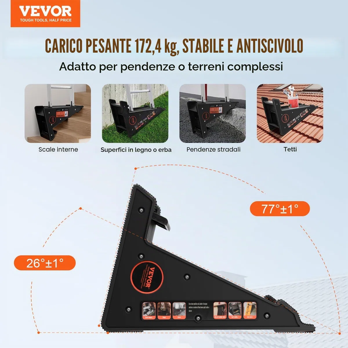 VEVOR Livellatore per Scale Livellamento Scale Carico 172,4kg, Stabilizzatore per Scale Contenitore Piattaforma Stabile per Tutte le Superfici, Accessorio per Scala Estensibile per Terreni Irregolari