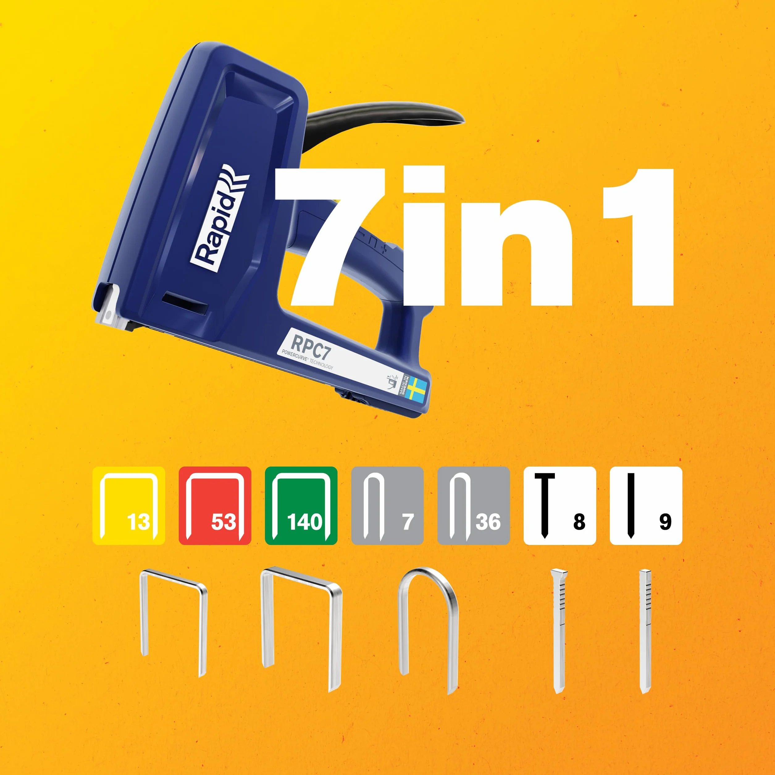 Rapid Cucitrice per fogli in legno resistente - 7 in 1 - Per fai da te, tappezzeria e tappeti - Resistente e leggera - 50% più facile da spremere - Made in Sweden