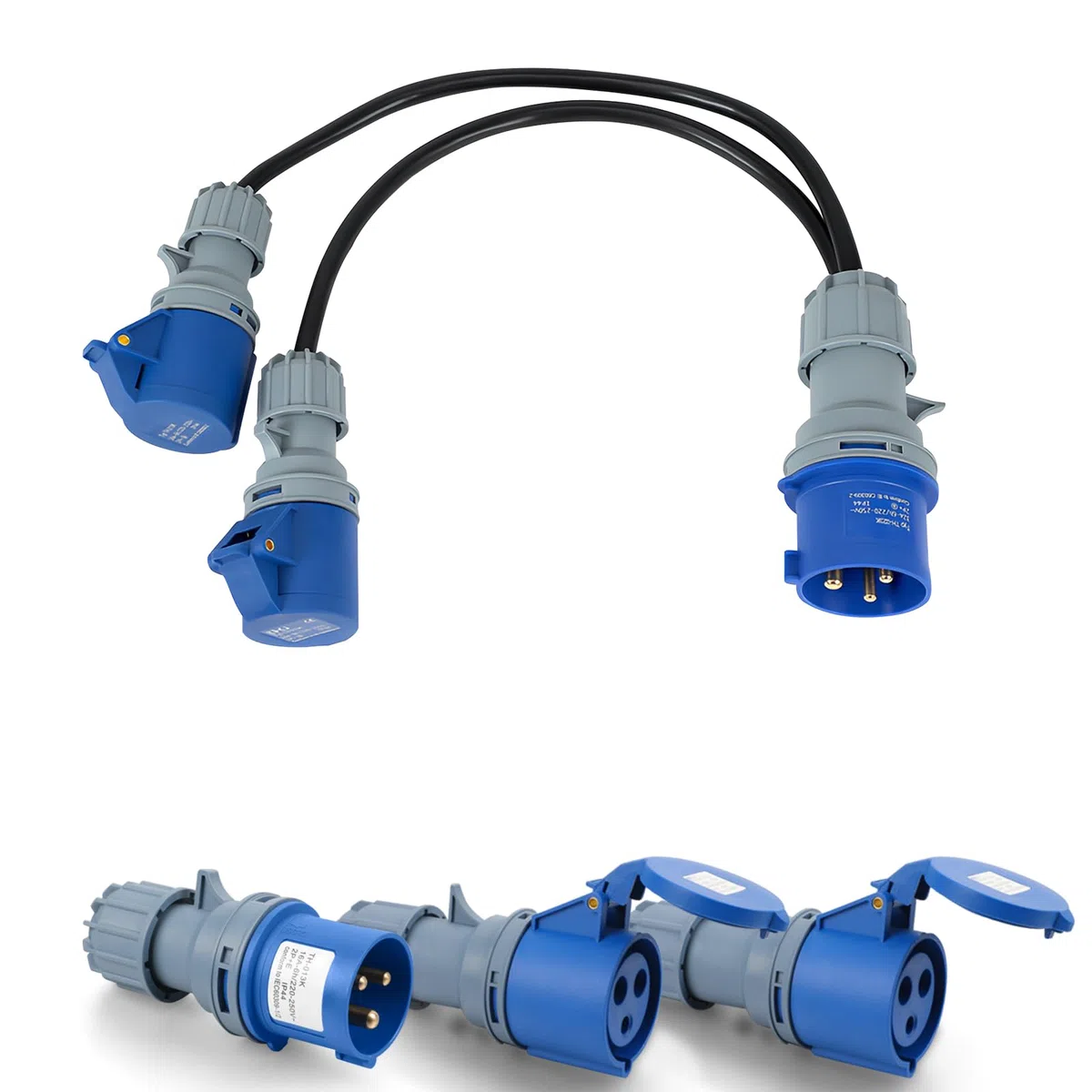 Adattatore presa Industriale,32A Adattatore CEE,Prolunga Campeggio,Splitter di Alimentazione a 2 vie,IP44,per Uso Esterno Camper Campeggio