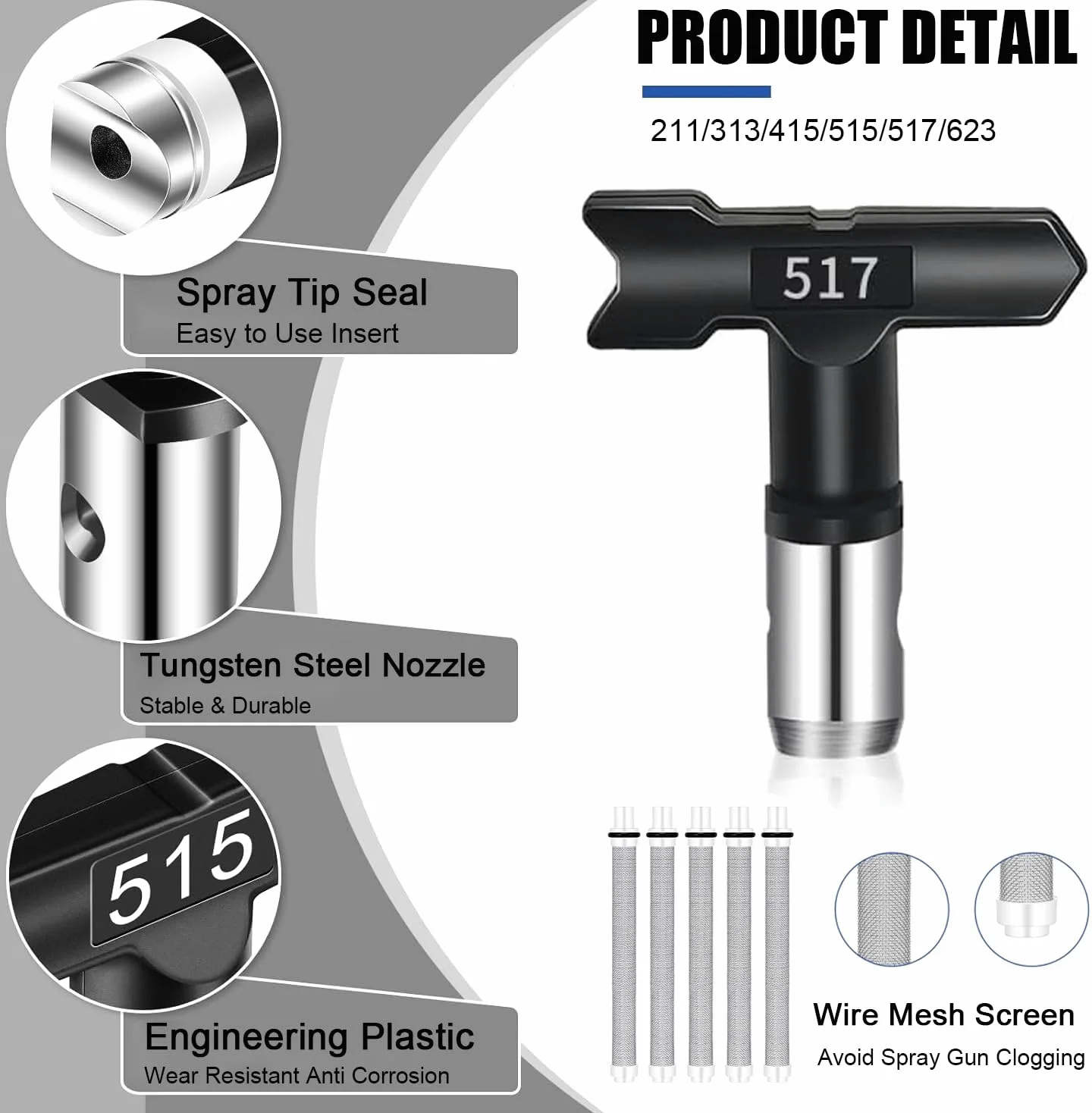 22 pezzi Kit pistola per verniciare, Pistola a spruzzo airless 3600PSI con tubo flessibile da 15 m & 6 Ugello & 4 asta prolunga & 6 filtri & Strumento di guida & ugello seggiolino