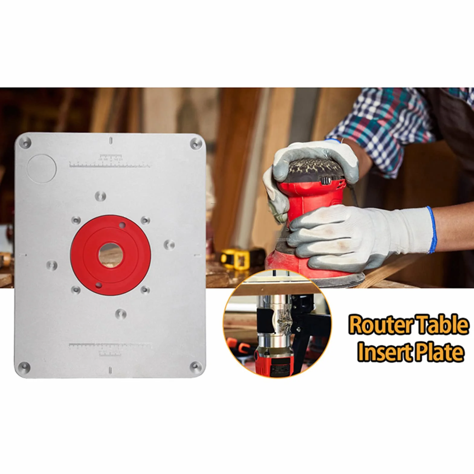 Router Table Insert Plate,Piastra per fresatrice in lega di alluminio con anello di inserimento e viti di installazione per la lavorazione del legno fai da te, 30 x 24 x 1 c