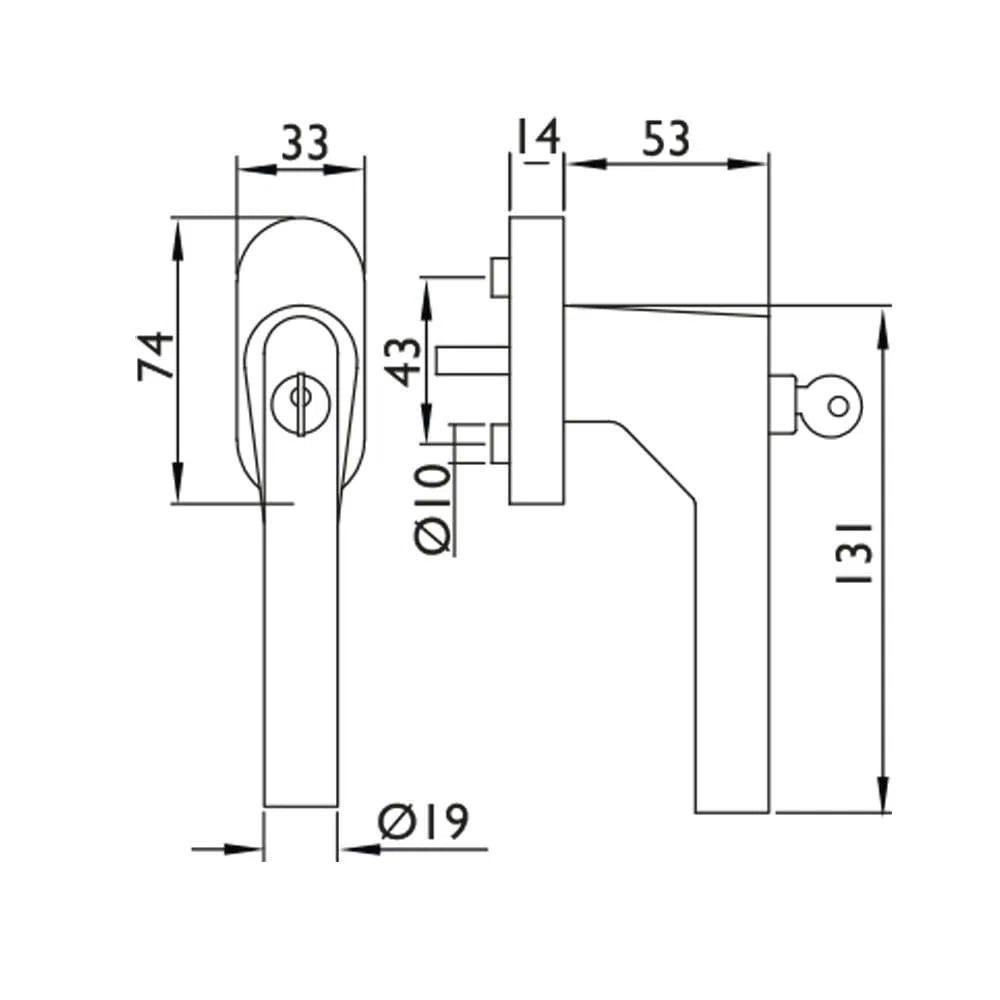 FELGNER Messina II - Set di 2 maniglie per finestra bloccabili da 100 nm | viti nascoste + rosetta ovale resistente alla corrosione | 2 chiavi – acciaio inox opaco