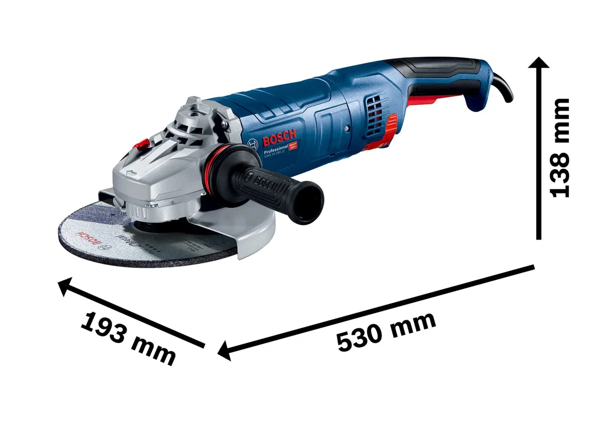 Bosch Professional Smerigliatrice angolare GWS 24-230 JZ (2.4KW, incl. impugnatura agg. anti-vibrazioni, flangia di montaggio, dado di serraggio, cuffia prot., chiave a due perni, conf. cartone), Blue