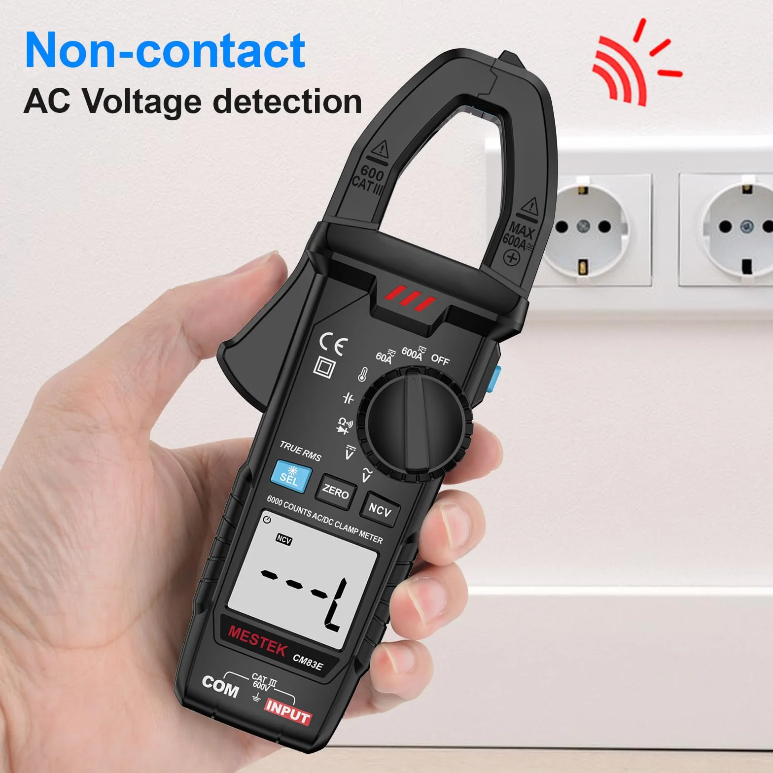 Pinza Amperometrica MESTEK Digitale Multimetro AC DC Professionale T-RMS Auto-Ranging 6000 conteggi Capacità Diodo NCV LoZ VFD