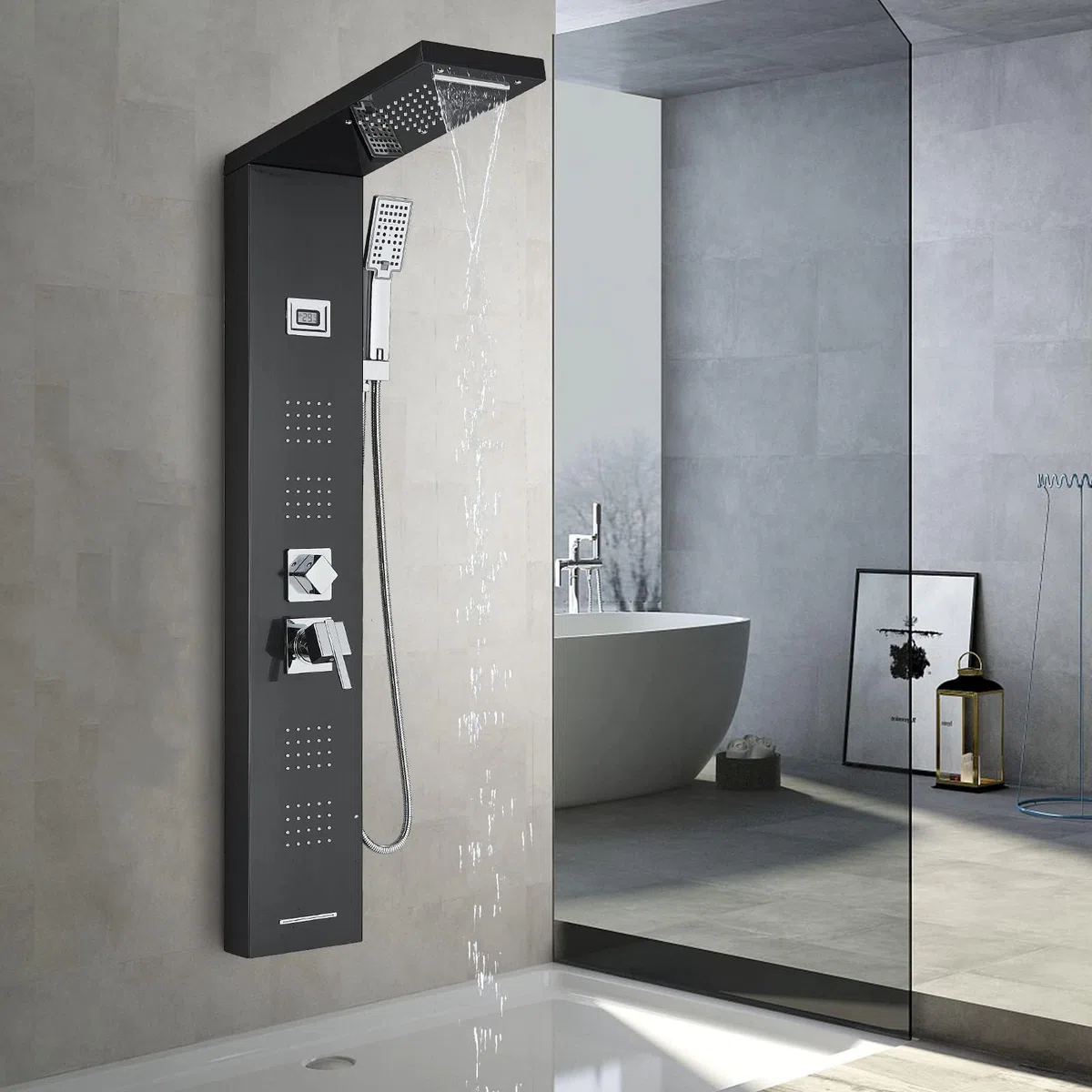 Colonna doccia nera colonna idromassaggio con rubinetto in acciaio inox pannello doccia set doccia sistema doccia bagno