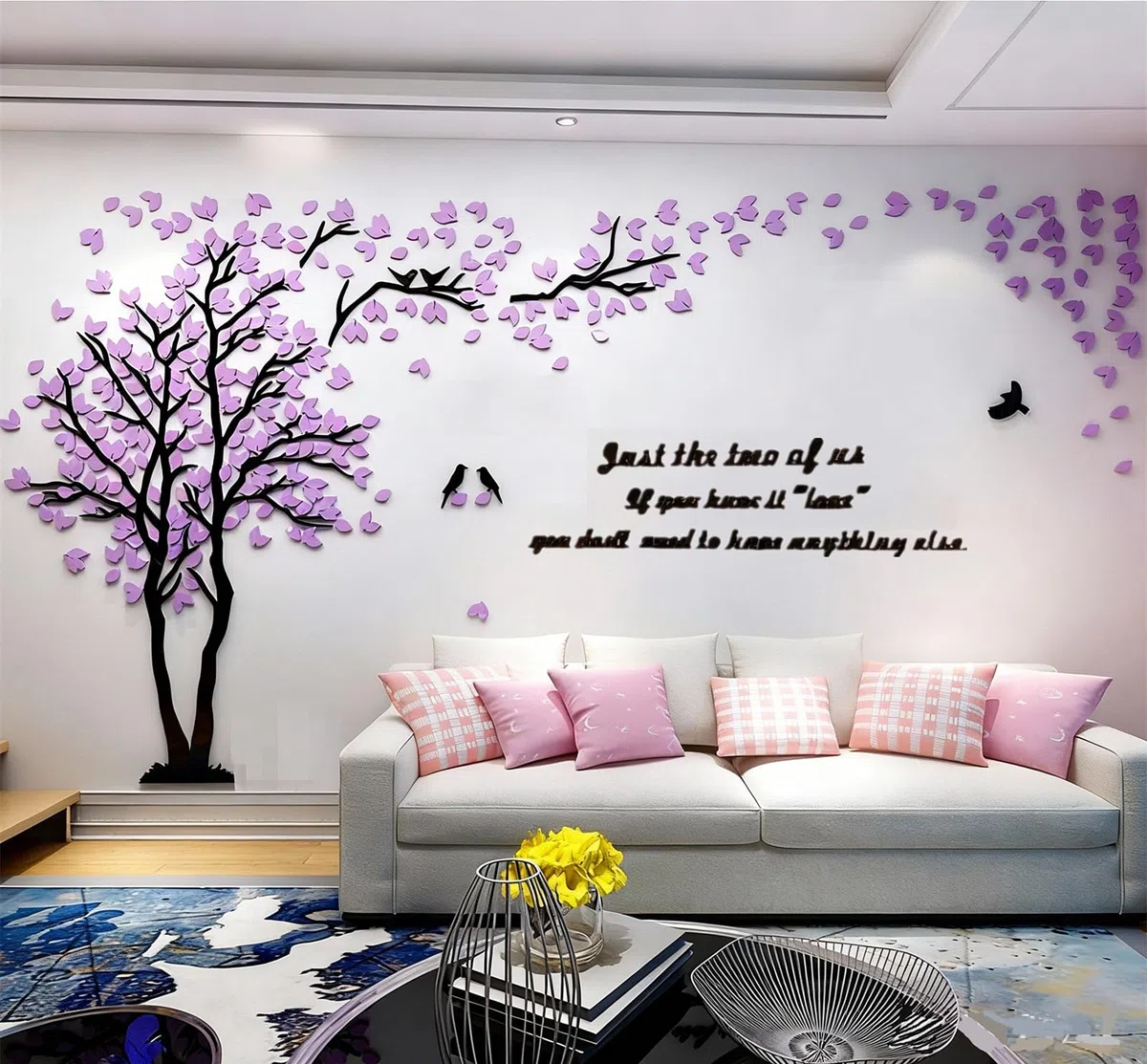 Albero Adesivo da Parete, Alberi e Uccelli 3D Adesivi Murali Arts Wall Sticker Decorativi per TV Par, Camera da Letto, Ufficio(Porpora Sinistra,L-300 * 150cm)
