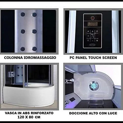 Bagno Italia Cabina doccia idromassaggio box semicircolare 6 getti multifunzione 120x80 cm con bluetooth