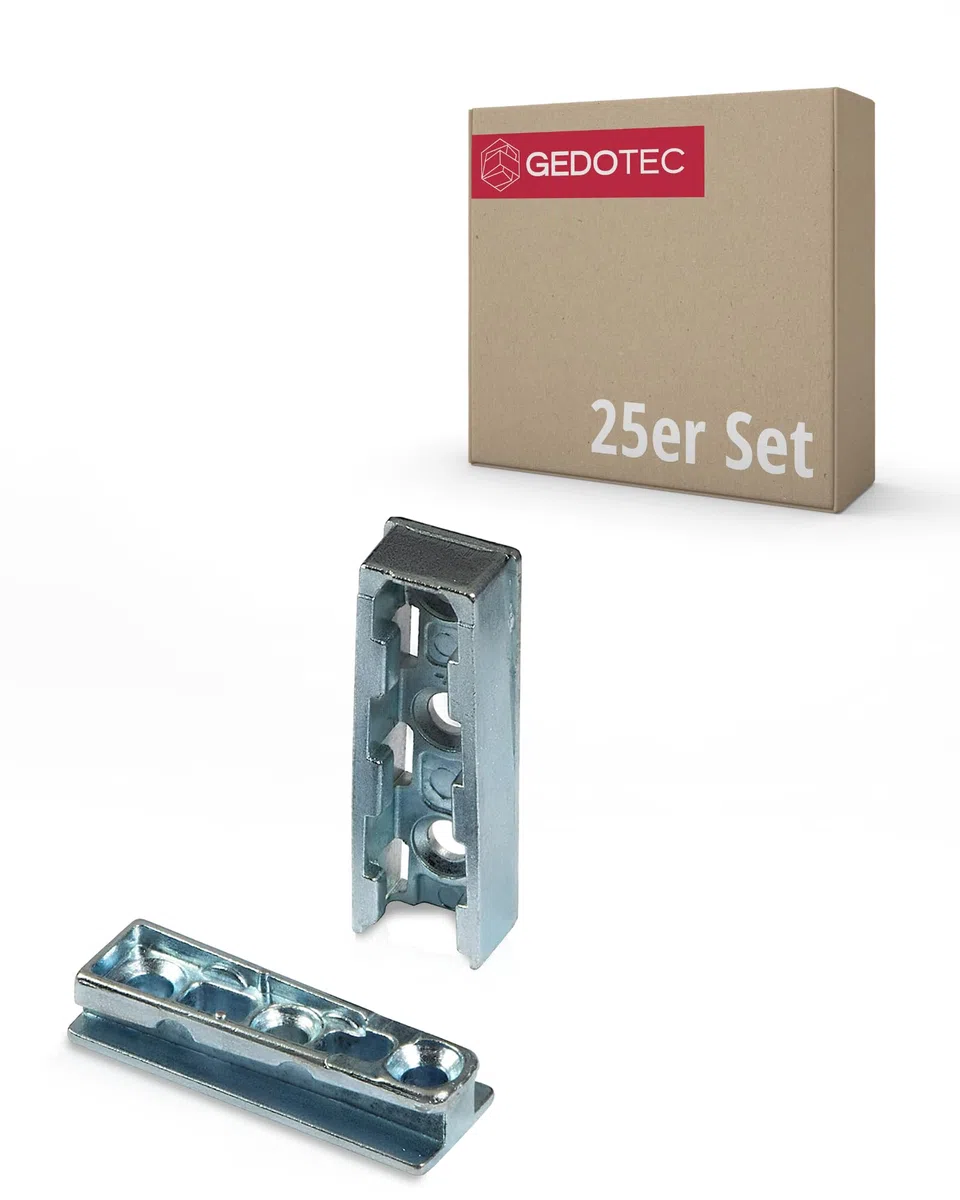 Gedotec Connettore per mobili connettore per letto nascosto Connettore corpo in metallo SOLID | Raccordo connettore sospeso per letti, mobili e costruzioni metalliche | Capacità fino a 250 kg | 25 set
