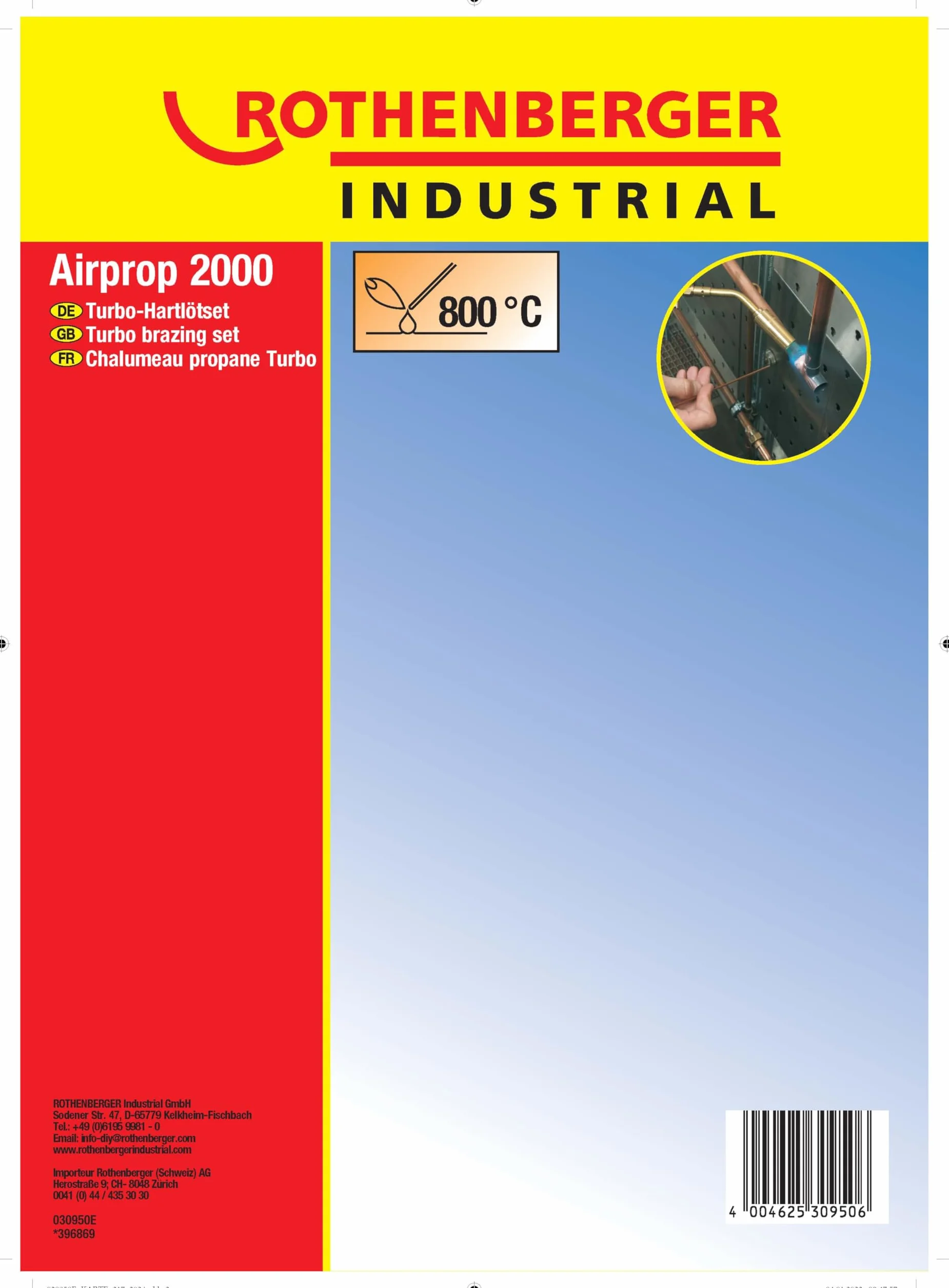 Rothenberger 030950E Airprop Saldatore, 2000 °C, Rosso